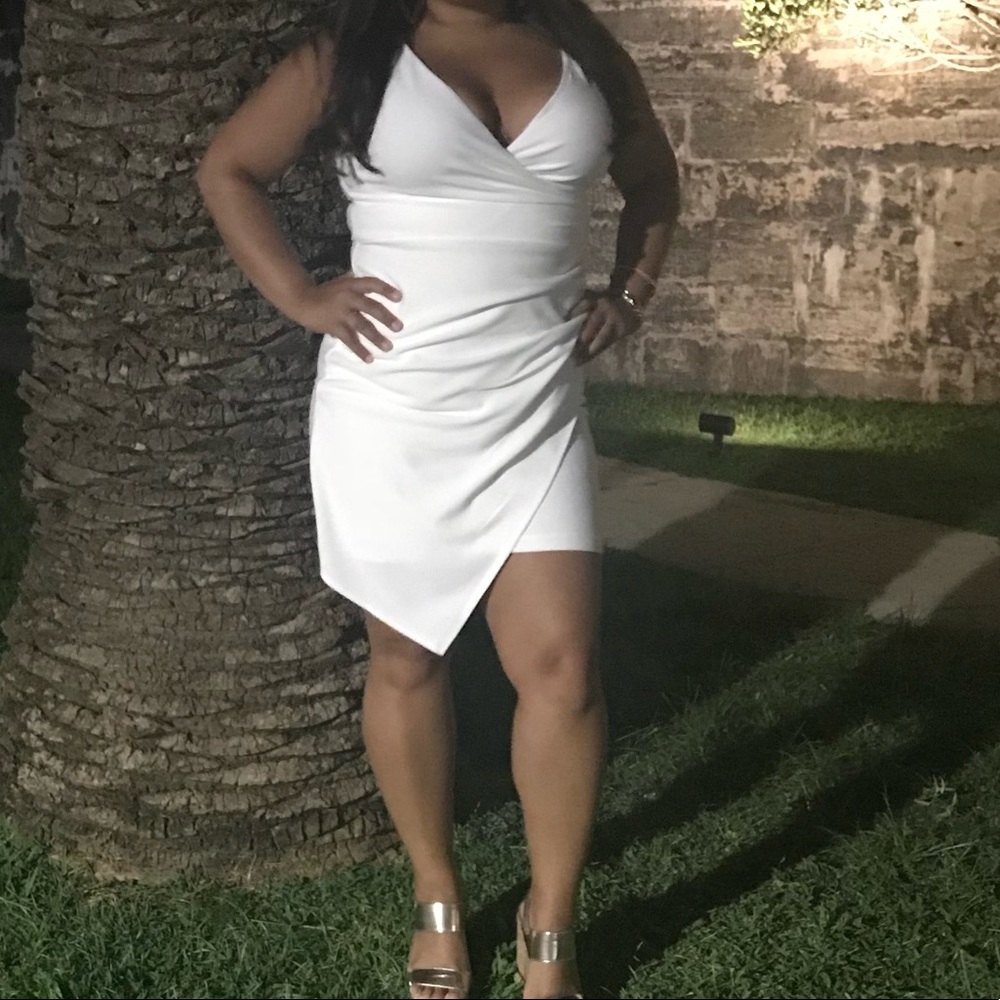 White asymmetrical bodycon dress